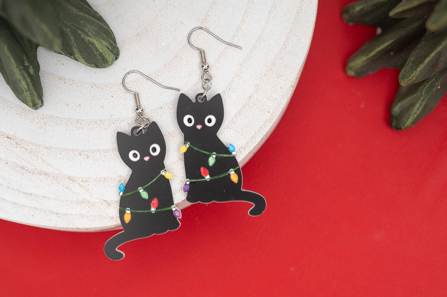 Double-sided Cats Wrapped in Christmas Lights