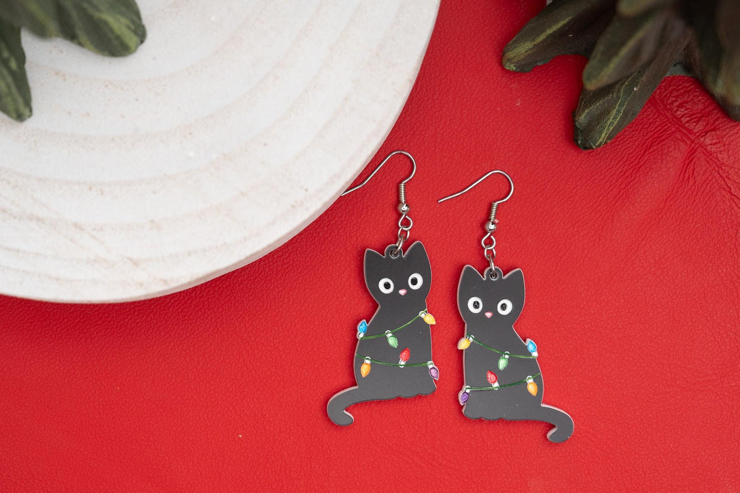 Double-sided Cats Wrapped in Christmas Lights