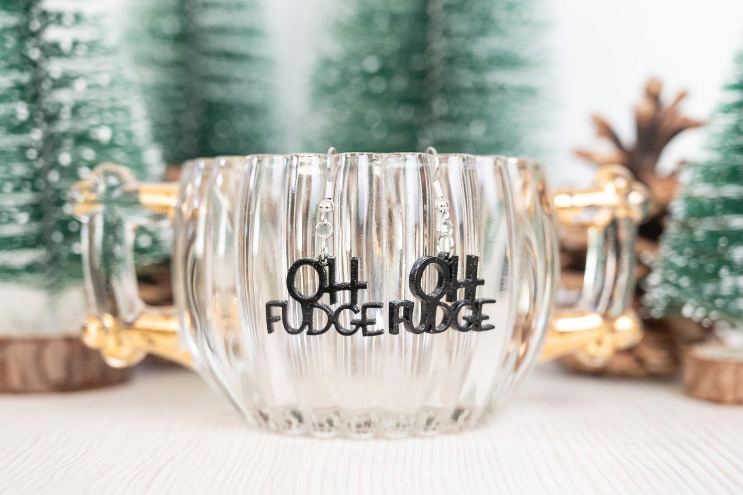 Christmas Story Earrings: Ralphie Buffalo Plaid Hat and Oh Fudge Acrylic Holiday Jewelry