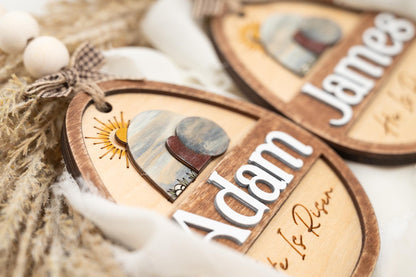 Personalized Easter Basket Tag: He Is Risen, Layered Wood Egg