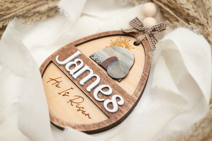 Personalized Easter Basket Tag: He Is Risen, Layered Wood Egg