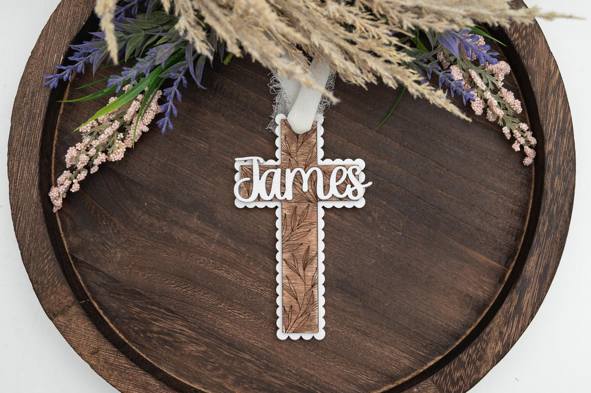 Personalized Floral Cross Easter Basket Tag, Custom Name