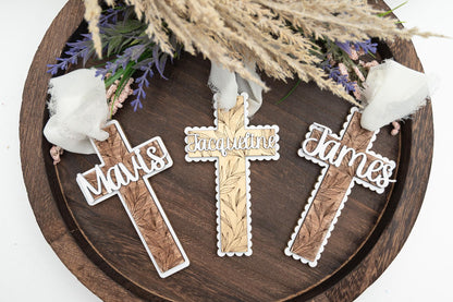 Personalized Floral Cross Easter Basket Tag, Custom Name