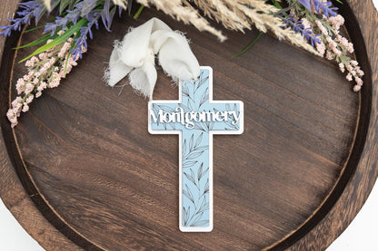 Personalized Floral Cross Easter Basket Tag, Custom Name