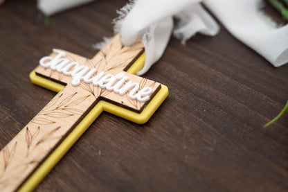 Personalized Easter Basket Cross – Engraved Wood & Acrylic Keepsake