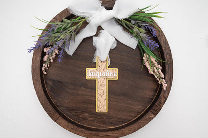 Personalized Easter Basket Cross – Engraved Wood & Acrylic Keepsake
