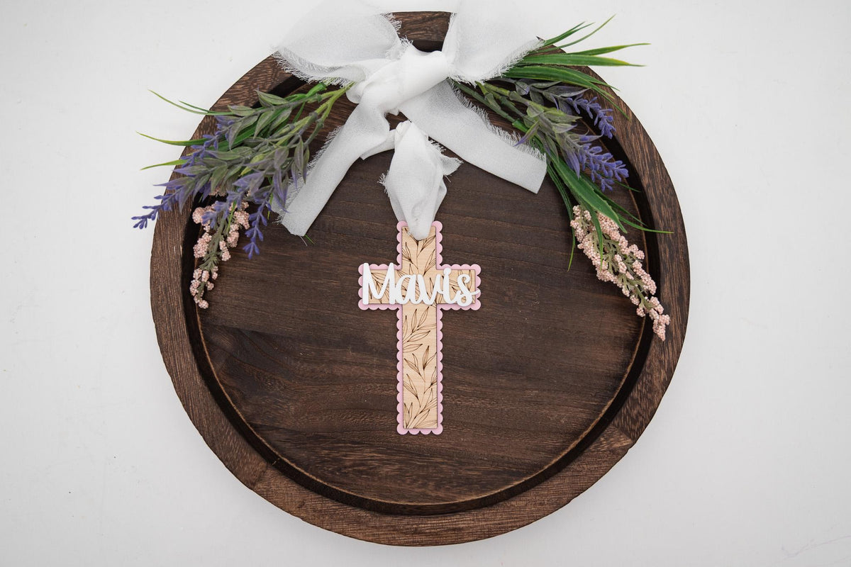 Personalized Easter Basket Cross – Engraved Wood & Acrylic Keepsake