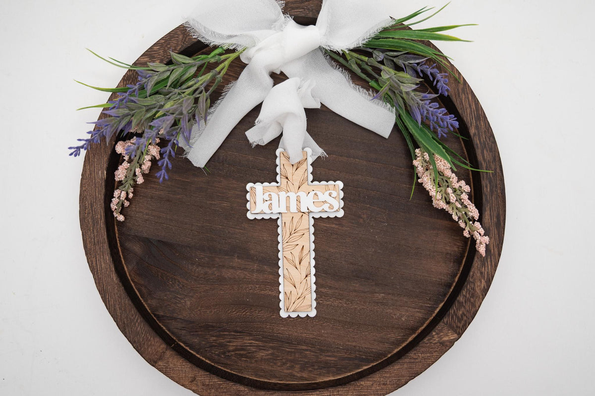 Personalized Easter Basket Cross – Engraved Wood & Acrylic Keepsake