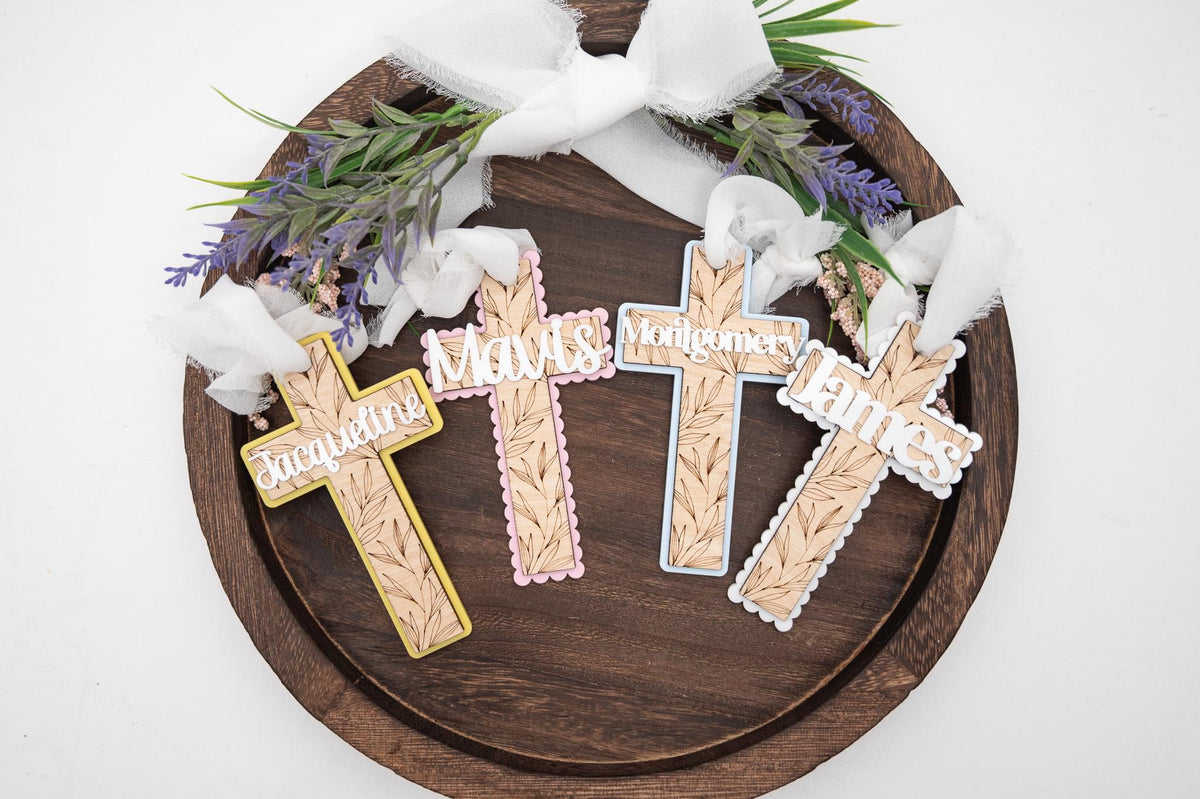 Personalized Easter Basket Cross – Engraved Wood & Acrylic Keepsake