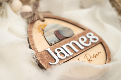 Personalized Easter Basket Tag: He Is Risen, Layered Wood Egg