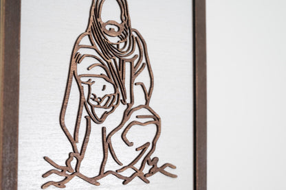 Rustic Jesus Line Art, Farmhouse Wooden Wall Decor, Religious Gift