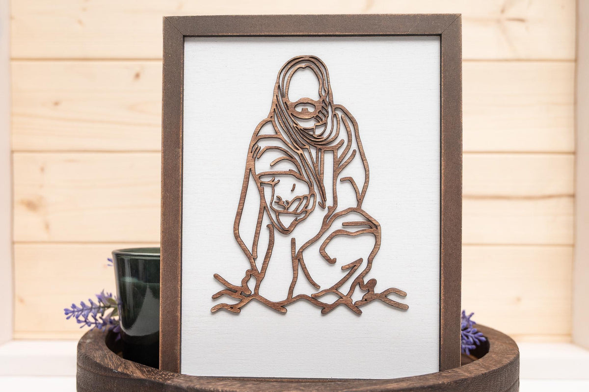 Rustic Jesus Line Art, Farmhouse Wooden Wall Decor, Religious Gift