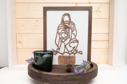 Rustic Jesus Line Art, Farmhouse Wooden Wall Decor, Religious Gift