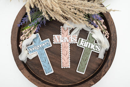 Personalized Floral Cross Easter Basket Tag, Custom Name