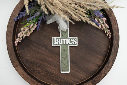 Personalized Floral Cross Easter Basket Tag, Custom Name