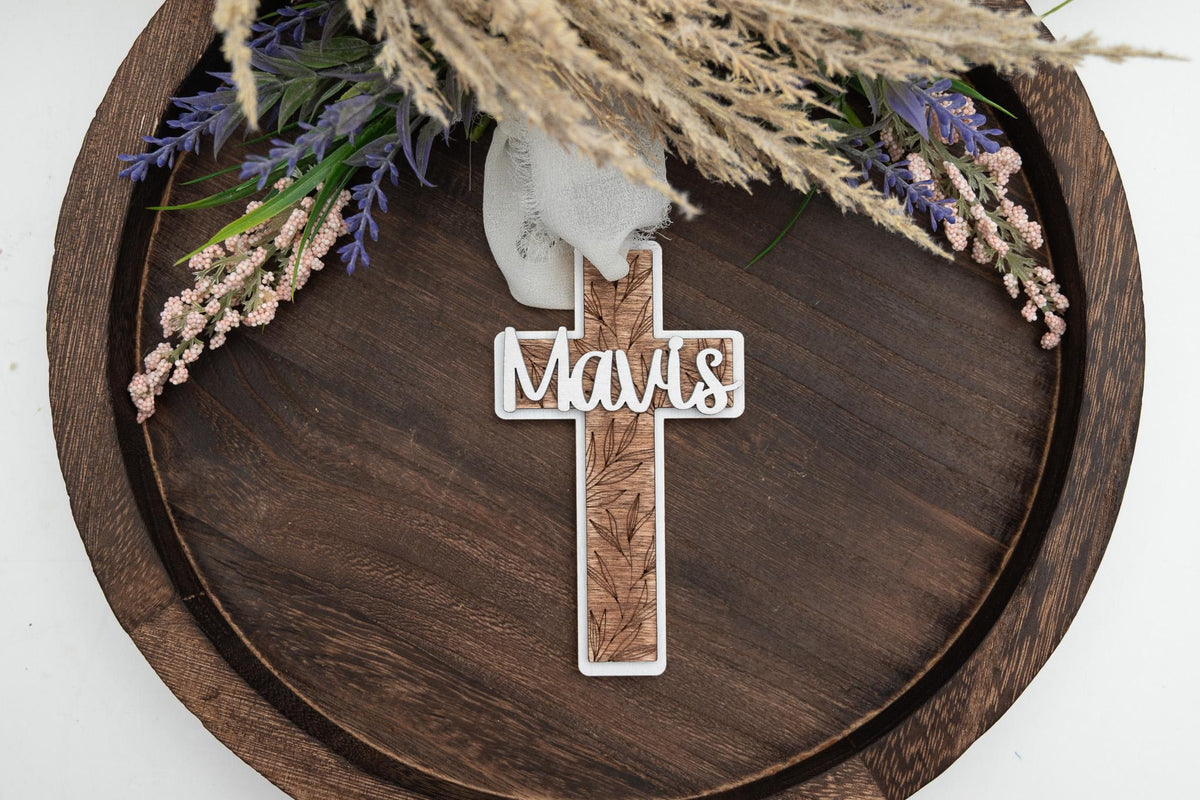 Personalized Floral Cross Easter Basket Tag, Custom Name