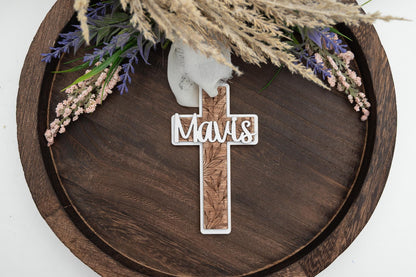 Personalized Floral Cross Easter Basket Tag, Custom Name