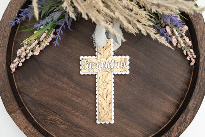 Personalized Floral Cross Easter Basket Tag, Custom Name