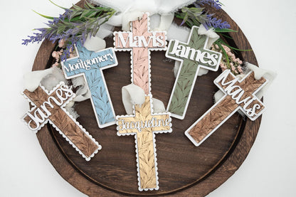 Personalized Floral Cross Easter Basket Tag, Custom Name