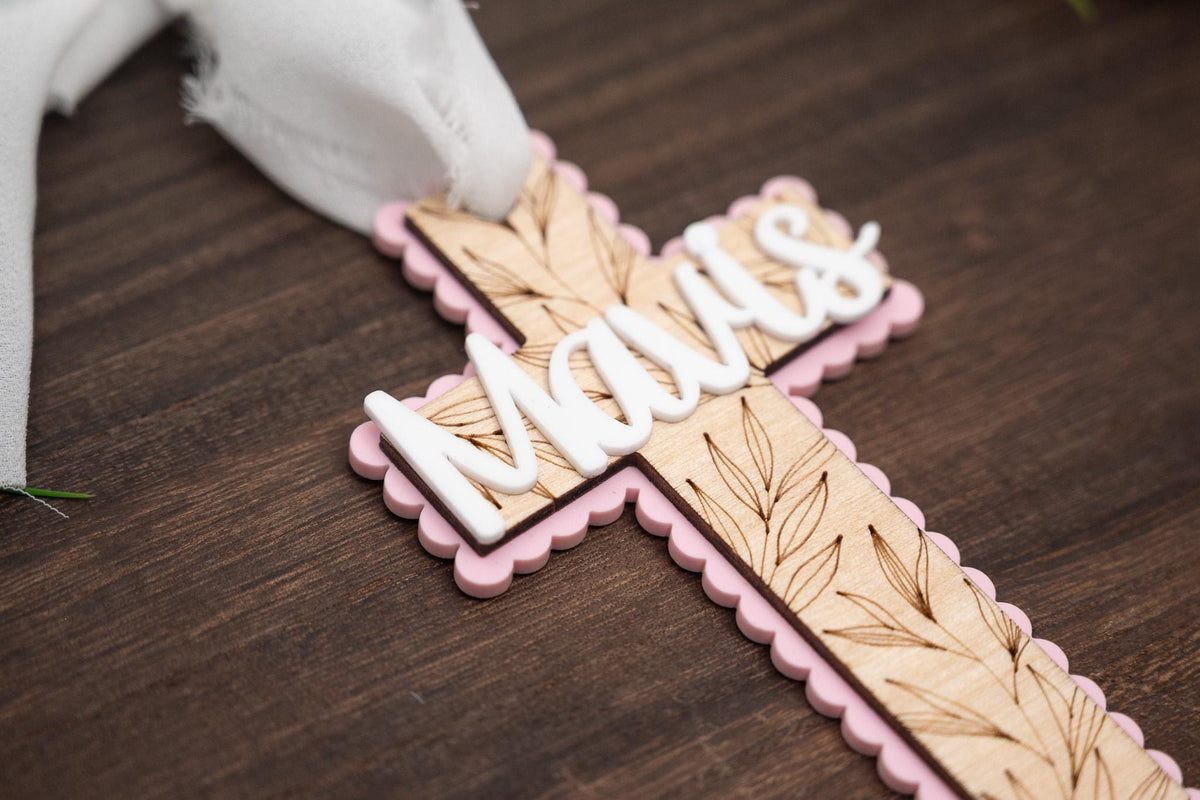 Personalized Easter Basket Cross – Engraved Wood & Acrylic Keepsake