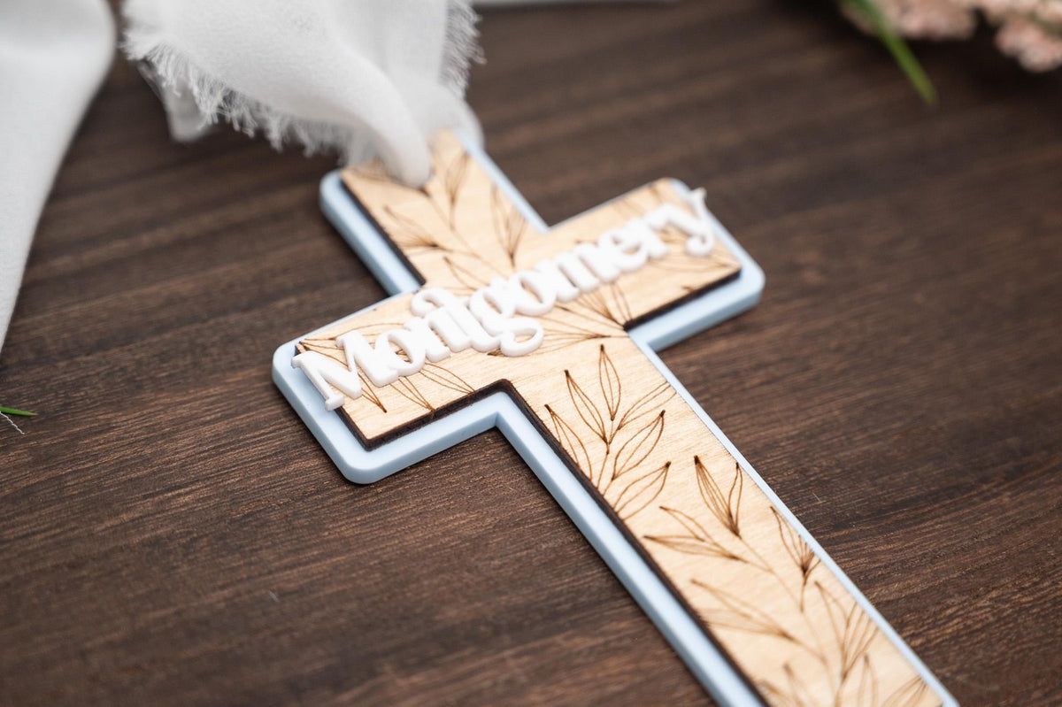 Personalized Easter Basket Cross – Engraved Wood & Acrylic Keepsake