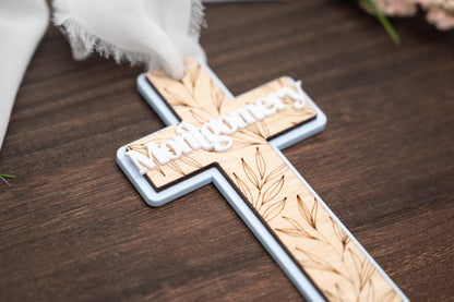 Personalized Easter Basket Cross – Engraved Wood & Acrylic Keepsake