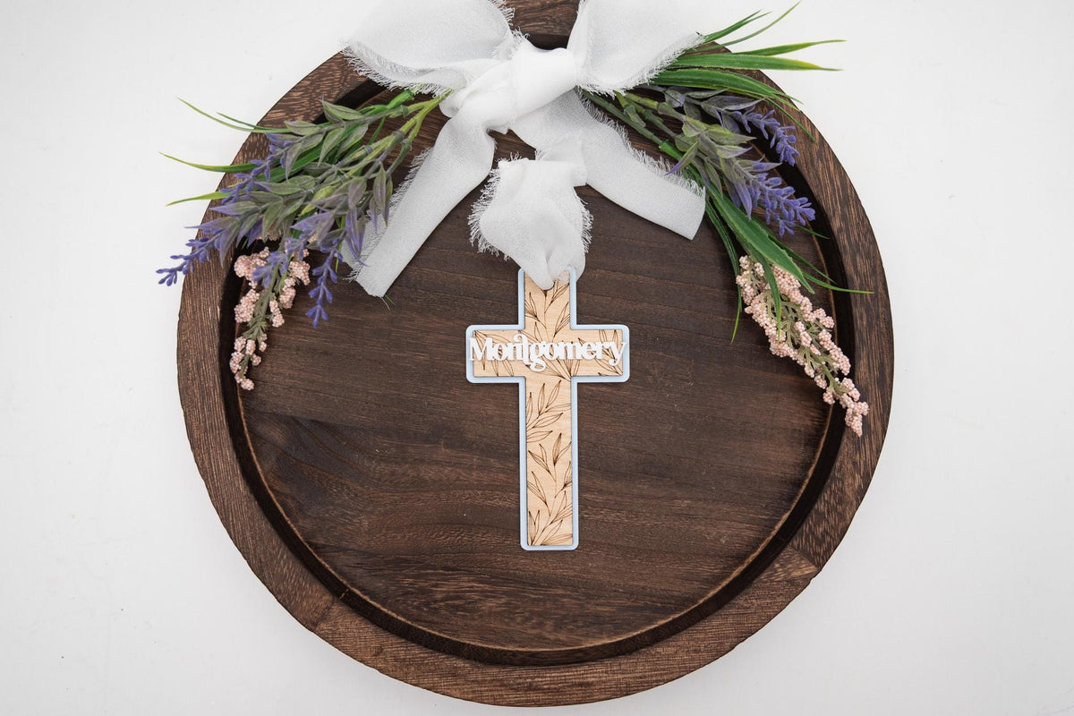 Personalized Easter Basket Cross – Engraved Wood & Acrylic Keepsake