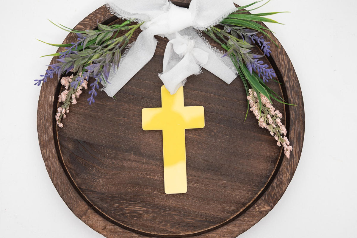 Personalized Easter Basket Cross – Engraved Wood & Acrylic Keepsake