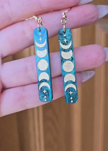 Moonphase Rectangle Earrings for Women Celestial Earrings