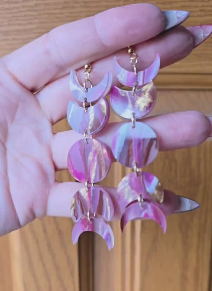 Celestial Moon Phase Earrings Acrylic Dangle Moon Earrings Sparkly Teal Statement Earrings Pink Gift for her Unique Celestial Earrings