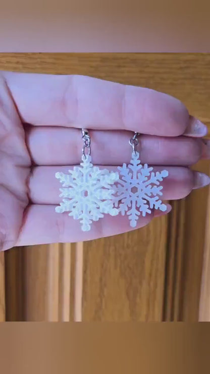 Winter Snowflake Earrings - Glitter Snowflake Earrings - Christmas Dangle Earrings