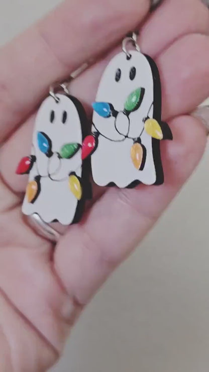 Ghost With Christmas Light Dangle Earrings