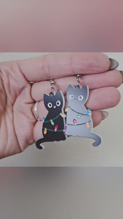 Double-sided Cats Wrapped in Christmas Lights